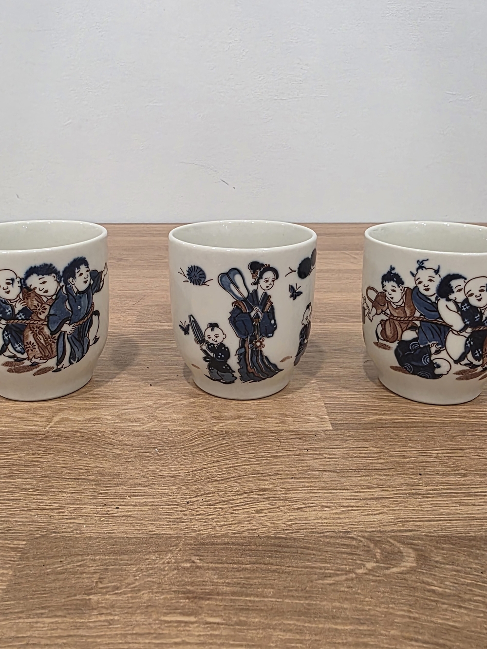 3 x Vintage traditional Japanese ochoko (sake cups) or small yunomi (tea cups).